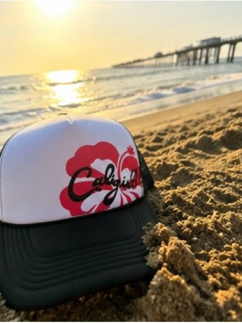 Caligirl Women’s Trucker Hat Mesh Snapback Beach Cap Adjustable Hibiscus NEW